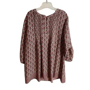 Woman Within 1XL flowy floral peasant style pleated 3/4 button sleeve blouse